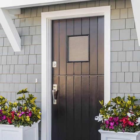 15 Stunning Front Doors — The Family Handyman Light Gray House, Front Door Planters, Door Planter, Best Front Doors, Gray House, Outdoor Barn Lighting, Front Door Colors, Front Door Design, Outdoor Sconces