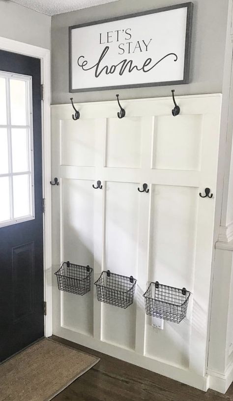 Small Mudd Area, Flat Mudroom Wall, Back Door Drop Zone Small, Front Entry Coat Rack Ideas, Mudroom Hook Ideas, Foyer Drop Zone, Porch Closet Ideas, Coat Wall Ideas, Foyer Coat Rack Entryway