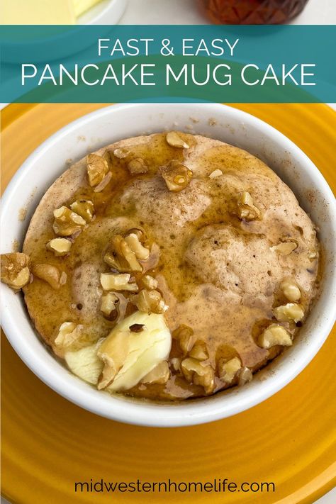 Pancake In a Mug is a quick microwave pancake for when you just want an easy breakfast — but you still want pancakes. It takes just 90 seconds and two simple ingredients (plus stir-ins and toppings!) to get a fast and easy pancake mug cake for busy mornings, lazy weekend mornings, and late night cravings. #mugcake #mugcakemicrowave #mugcakes #pancakes #easybreakfastideas #breakfast Pancake Mug Cake, Pancake In A Mug, Banana Bread Pancakes, Pancakes For One, Basic Pancakes, Night Cravings, Breakfast Hack, Easy Pancake, Late Night Cravings