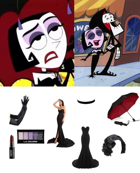 Malaria (voiced by Jeannie Elias) is a gothic woman who fell in love with Grim on an episode of The Grim Adventures of Billy and Mandy before realizing he was the actual Grim Reaper and running away.  Malaria and Grim meet when he goes to the beach with Billy and Mandy.  Malaria wears black opera gloves and a long black strapless dress.  She uses an umbrella at the beach and wears purple eye shadow and red lipstick. Grim Adventures Costume, Malaria Grim Adventures, Adventures Of Billy And Mandy Grim, The Grim Adventures Of Billy & Mandy Halloween Costume, Grim Adventures Of Billy And Mandy Grim, Grim Reaper Woman Costume, Black Long Dress Halloween Costume, Grim Reaper Couple Costume, Grim Reaper And Malaria Costume