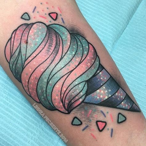 Cotton Candy Tattoo, Candy Tattoo Ideas, Circle Tattoo Meaning, Botanical Tattoo Design, Candy Tattoo, Girl Thigh Tattoos, Design Your Own Tattoo, Chicago Tattoo, Romantic Tattoo