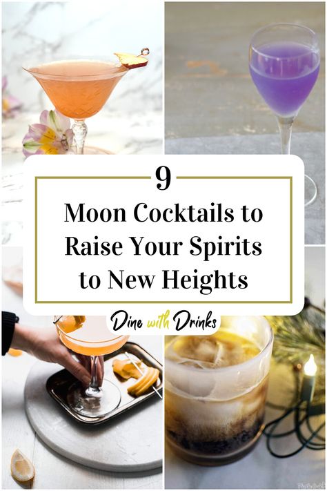 Collage of 4 moon cocktails. Moon Themed Drinks, Eclipse Themed Cocktail, Moon Themed Cocktails, Space Themed Drinks, Moon Cocktail, Full Buck Moon, Easy To Make Cocktails, Sturgeon Moon, Drink Names