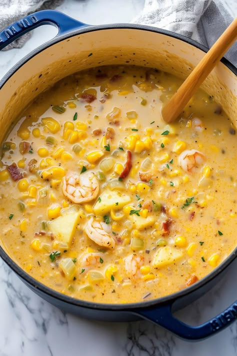 Cheesy Corn Chowder, Best Corn Chowder Recipe, Shrimp And Corn Chowder, Shrimp Corn Chowder, Shrimp And Corn, Corn Chowder Soup, Soups Recipes, Cream Corn, Potato Chowder