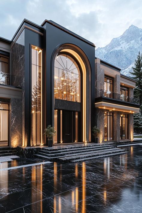 Luxury Driveway Entrance, Outer House Design, New Classic Architecture Villa, Entrance Modern House, Modern Villa Entrance, Luxurious Modern Mansion, American Small House, Modern Mansion Exterior, Luxury Driveway