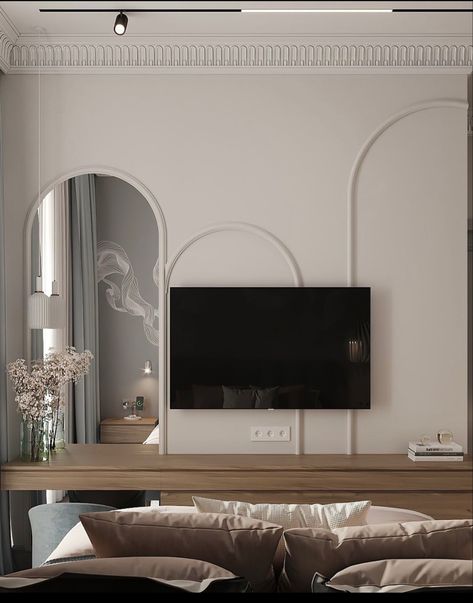 Arch Tv Unit Design, Tv Unit Drawer Design, Tv Unit Bedroom, Contemporary Home Interior, Tv Unit Furniture, Tv Unit Interior Design, Minimal Interior Design, Tv Room Design, Flat Interior