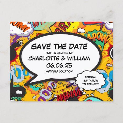 Comic Book Pop Art Save the Date Announcement Postcard #Wedding #Invitations #Marriage #EngagementPartyInvitations Art Save The Date, Book Baby Shower Invitation, Comic Book Pop Art, Retro Comic Book, Design Comics, Anniversary Invitations, Beautiful Wedding Invitations, Retro Comic, Modern Invitation