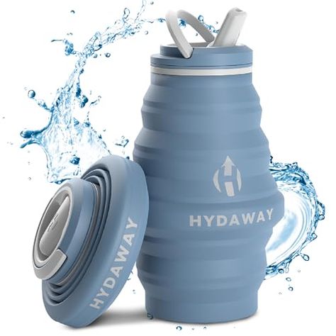 HYDAWAY Collapsible Water Bottle - 17oz I Reusable Water Bottles with Flip Top Lid for Travel, Hiking, Backpacking I Portable & Leakproof, Food-Grade Silicone, BPA Free, Collapses to 1.5” Foldable Bottle, Pilates Bag, Collapsible Water Bottle, Travel Water Bottle, Silicone Bottle, Hiking Backpacking, Reusable Water Bottles, Travel Hiking, Water Bottle With Straw