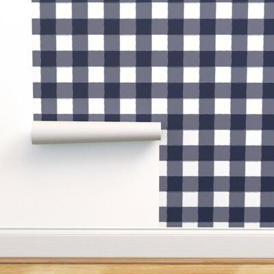 Gracie Oaks Lowndesboro Plaid Removable Peel and Stick Wallpaper Panel | Wayfair 4 Wallpaper, Navy Wallpaper, Stick On Wallpaper, Diy Hanging, Blue Blanket, Modern Nursery, Drawer Liner, Gingham Print, Prepasted Wallpaper