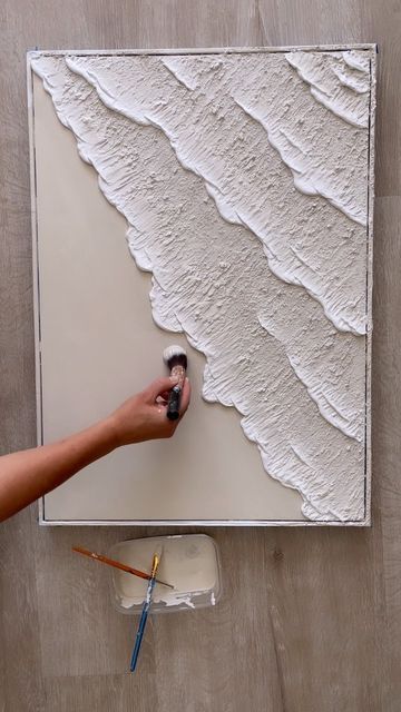 Plaster Waves On Canvas, Plaster Wave Art, Texture Art Waves, Air Dry Clay On Canvas, Spackle Art, Diy Tableau, Drywall Art, Ocean Waves Art, New Step