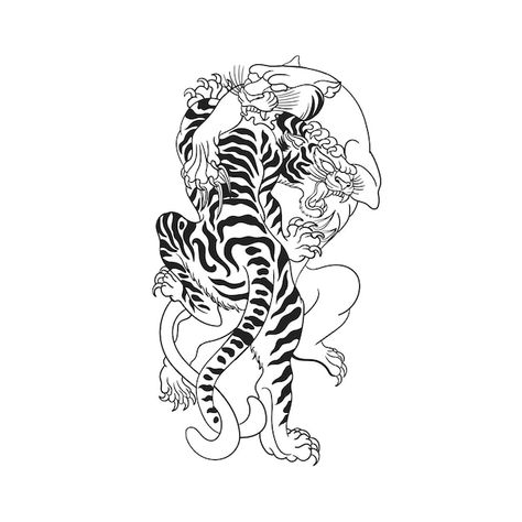 Fighting tiger and panther traditional t... | Premium Vector #Freepik #vector #tiger-tattoo #angry-animal #panther #black-panther Black Panther And Tiger Tattoo, Pouncing Tiger Tattoo, Flaming Tiger Tattoo, Panther Forearm Tattoo, Panther Leg Tattoo, Tiger And Panther Tattoo, Tiger Panther Tattoo, Panther Back Tattoo, Angry Tiger Tattoo