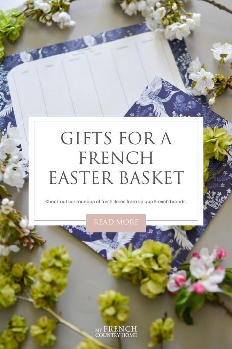 GIFTS FOR A FRENCH EASTER BASKET | MY FRENCH COUNTRY HOME | If you are looking to fill a spring basket of gifts for someone special in your life (or for yourself!), check out our roundup of fresh items from unique French brands. | Click to read more... French Gift Basket, Country Gift Ideas, Country Home Magazine, Light Spring Colors, Spring Basket, French Gifts, French Baskets, Recycled Wine Bottle, French Theme