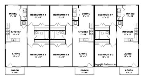 Multi Apartment Floor Plans, 4plex Floor Plans, 8 Plex Apartment Plans, 4 Apartment Building Plan, Fourplex Floor Plans, Quadplex Floor Plans Single Story, Fourplex Apartments, Apartment Complex Floor Plan, 4 Plex House Plans