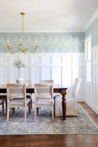 9 Wainscoting Ideas That Will Upgrade Your Walls Instantly Where To Buy Wallpaper, Installing Wainscoting, Dining Room Wainscoting, Thanksgiving Table Setting, Dining Room Wallpaper, Thanksgiving Table Settings, Elegant Dining Room, The Dining Room, Board And Batten