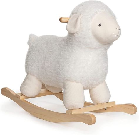 BABY LAMB ROCKER: Baby animal rockers sit atop a sturdy wooden frame under luxuriously huggable plush in gender-neutral colors that complement any nursery. The 21.5-inch height of the Lamb Rocker, featuring secure wooden pegs at the head and a face full of embroidered sweet details, is the perfect size for little ones to enjoy a safe, super comfortable ride. Stuffed Animal Nursery, Lamb Stuffed Animal, Lamb Nursery, Lamb Plush, Gender Neutral Colors, Baby Lamb, Teddy Bear Stuffed Animal, Animal Nursery, Wooden Base