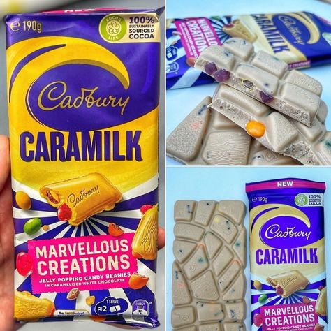 This is absolutely a bit of us🤤🤤! Flying in all the way from Australia, once again, this Caramilk Marvellous Creations bar is a must-try🍫!Thanks to @bigdaddybsfoods for snapping this❤️!Who needs to give this a try?!#bmstores #chocolate #newfood #newfoodfinds #bmstores #choc #chocolovers #marvellouscreations Marvellous Creations, Caramelized White Chocolate, Creative Napkins, White Candy, All The Way, White Chocolate, New Recipes, Cocoa, Jelly