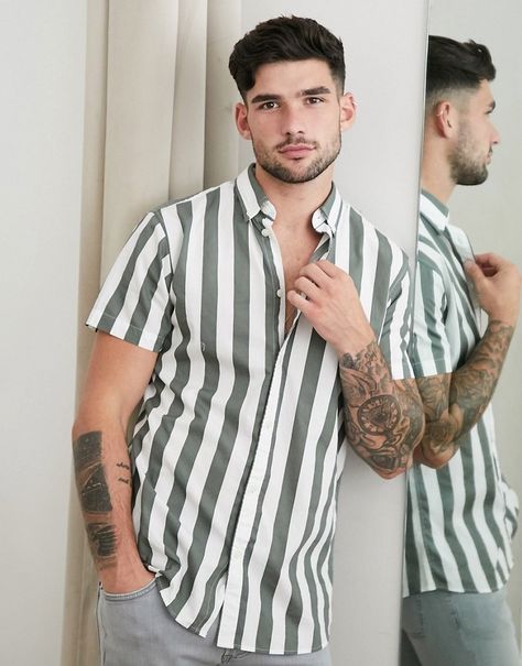 Selected Homme vertical stripe shirt in green #mensfashion #style #fashion #blogger #menswear #mensstyle #model #guy #men #ootd #ootdmen #fashionblogger #follow #pin #fblogger #clothing #pinterest #instagram #tumblr #art #rg #love #i #aesthetic #like #o #design #handmade #fashion #photography #inspiration #follow #twitter #facebook #vsco #cute #m #summer #etsy #blogger #diy #homedecor #instagood #mensfashion #style #ootd #ootdmen #model #shopping #2020 #fashionweek #spring #monday Vertical Striped Shirt Outfit Men, Vertical Stripes Shirt Men, Green Striped Shirt Outfit, Striped Shirt Outfit Men, Men Ootd, Button Down Outfit, Vertical Striped Shirt, Striped Shirt Men, Stylish Shirts Men