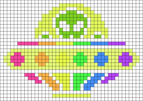 Pastel Rainbow Alien UFO Perler Perler Bead Pattern | Bead Sprites | Animals Fuse Bead Patterns Alien Kandi, Kandi Inspo, Fuse Bead Patterns, Easy Pixel Art, Bead Sprite, Pattern Maker, Kandi Patterns, Photo Pattern, Diy Perler Beads