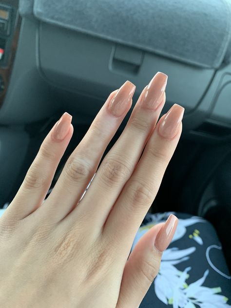 Coffin Tan Nails, Basic Beige Nails, Cream Nails Coffin, Tan Nails Coffin, Plain Nude Acrylic Nails, Neutral Coffin Acrylic Nails, Coffin Neutral Nails, Nude Tan Nails, Medium Nude Nails