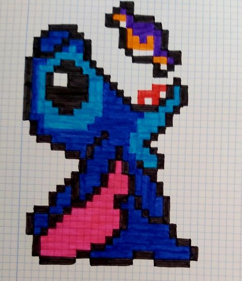 Pixel Art Disney Stitch, Pixel Art Stitch, Pixel Art Animals, Image Pixel Art, Square Drawing, Modele Pixel Art, Easy Pixel Art, Stitch Drawing, Art Kawaii