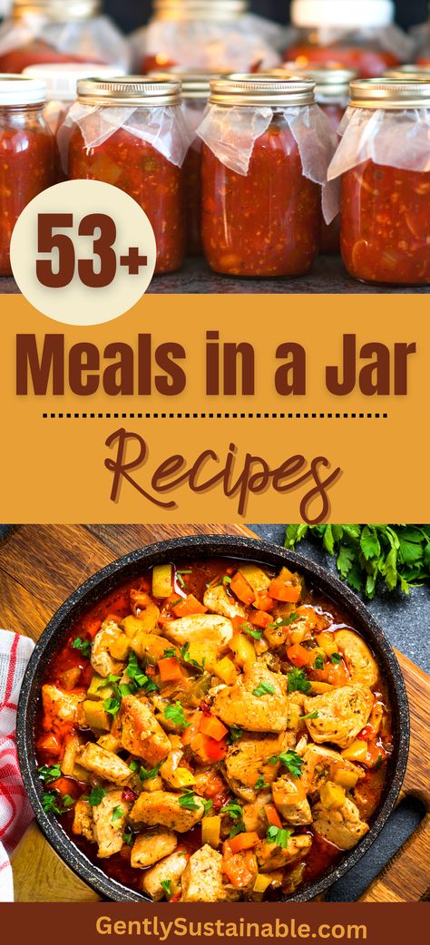 Canning Convenience Meals, Canning One Jar Meals, Jar Dinners Mason, Dinner Canning Recipes, Meals In A Jar Gifts, Make Ahead Jar Meals, Pressure Can Meals In A Jar, Meals To Can In A Jar, Home Canned Meals