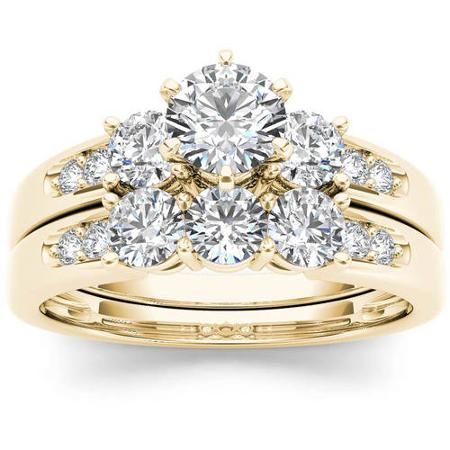 Imperial 1-3/8 Carat T.W. Diamond Three-Stone 14kt Yellow Gold Engagement Ring Set - Walmart.com Yellow Gold Engagement Ring Set, Rose Gold Engagement Ring Set, Gold Engagement Ring Set, Rose Gold Bridal Set, Gold Bridal Set, Yellow Gold Engagement Ring, Round Engagement Rings, Bridal Engagement Rings, Bridesmaid Jewelry Sets