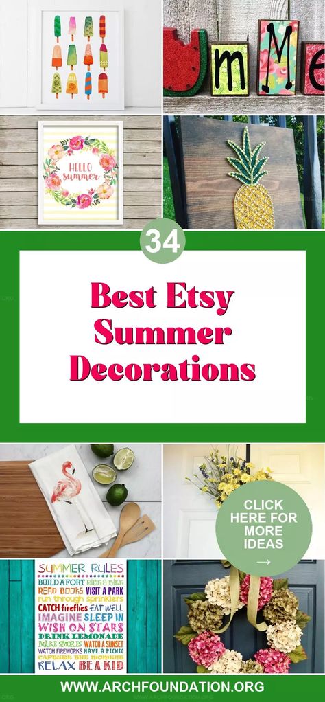 Summer decor from Etsy brings unique, handcrafted items into your home, perfect for refreshing your space for the warmer months. Each piece showcases the creativity of independent artisans, offering a personal touch that mass-produced items can't match. From coastal-inspired accents to bright, sunny motifs, Etsy has decor that captures the essence of summer. Revitalize your home with distinctive summer decorations from Etsy! Summer Rules, Painted Wooden Signs, Summer Decorations, Architecture Bathroom, Pineapple Decor, Handcrafted Decor, Refresh Your Home, Tea Stains, Dahlia Flower