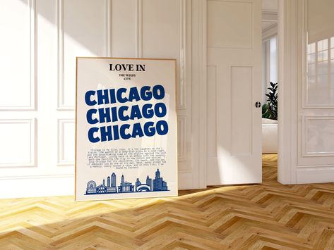 Add a touch of the Windy City to your home with our "Chicago Wall Art Poster Vintage," perfect for any Chicago enthusiast. This piece features a unique design with "Love in The Windy City" boldly displayed, capturing the essence of Chicago with its iconic skyline and heartfelt tribute. Below, a typewriter font shares a nostalgic love letter to the city, making this an ideal addition to any Chicago decor collection. Blue Chicago Aesthetic, Chicago Skyline Art, Chicago Decor, Travel Chicago, Chicago Art Print, Chicago Vintage, Chicago Aesthetic, Chicago Wall Art, Chicago Pictures