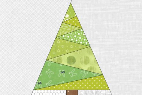 Free Quilt Pattern: Geometric Christmas Tree Paper Pieced PDF Pattern Paper Folded Christmas Tree, Paper Piecing Patterns Free Printables, Christmas Tree Quilt Block Patterns, Christmas Tree Quilt Pattern, Christmas Tree Quilt Block, Geometric Christmas Tree, Christmas Tree Paper, Tree Quilt Block, Tree Quilt Pattern