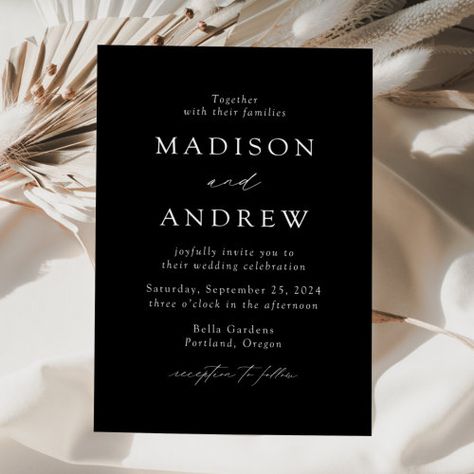 Black And White Modern Elegance Wedding Invitation #zazzle #weddinginvitations #birthdayinvitations #babyshowerinvitations #zazzleinvitations #monogram #businesscards #graduation #homedecor Wedding Modern Minimalist, Modern Elegance Wedding, Elegant Black And White Wedding, Popular Wedding Invitations, Elegance Wedding, Black And White Wedding Invitations, Formal Wedding Invitations, White Wedding Invitations, Modern Minimalist Wedding