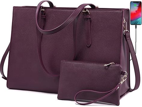 LOVEVOOK Laptop Bag for Women, Fashion Computer Tote Bag Large Capacity Handbag, Leather Shoulder Bag Purse Set, Professional Business Work Briefcase for Office Lady, 2PCs, 15.6-Inch, Deep Plum : Amazon.ca: Electronics Computer Tote Bag, Leather Laptop Tote Bag, Tote Bag Business, Leather Laptop Tote, Laptop Tote Bag, Laptop Bag For Women, Laptop Tote, Professional Bag, Work Tote