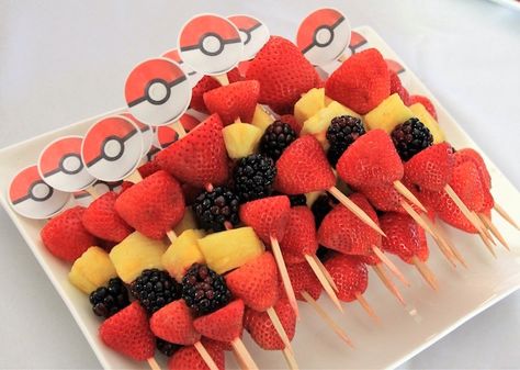 Kara's Party Ideas Pokemon Birthday Party | Kara's Party Ideas Pokemon Fruit, Pokemon Party Decorations, Pokemon Themed Party, Pokemon Birthday Cake, Bolo Barbie, Pokemon Cake, Fruit Skewers, Pokemon Birthday Party, 9th Birthday Parties