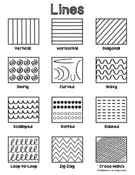 A worksheet with various types of lines, including solid, dashed, dotted, and#doodlefonts #handdrawnletters #creativecalligraphy #fontinspiration #letteringlove Elements Of Art Drawing Example, Kinds Of Lines Worksheet, Elements Of Art Definitions, Elements Of Arts Line, Gem Line Art, Different Type Of Lines In Art, Type Of Lines Art, Different Lines Drawing, How To Draw Lines