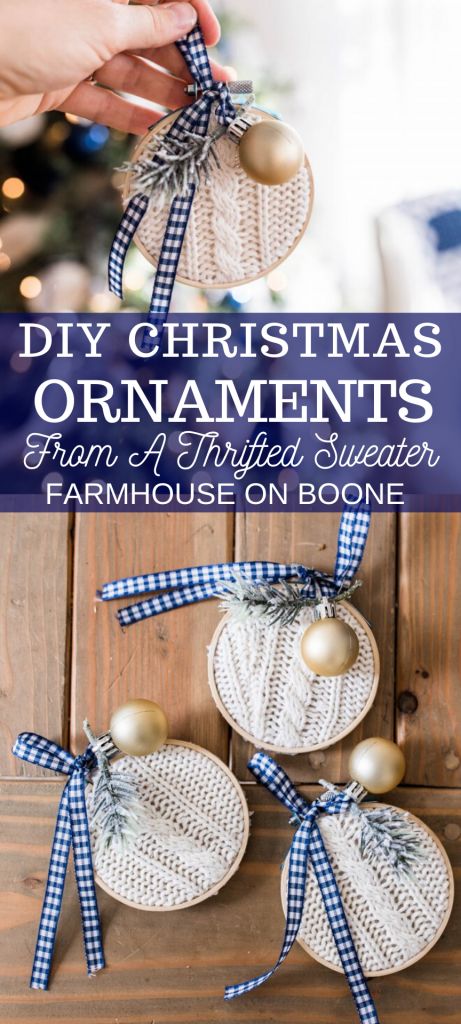 Pretty Christmas Ornaments, Farmhouse Christmas Ornaments, Ornaments For Christmas, Homemade Ornaments, Christmas Crafts To Make, Diy Holiday Gifts, Diy Ornaments, Old Sweater, Christmas Ornaments Homemade