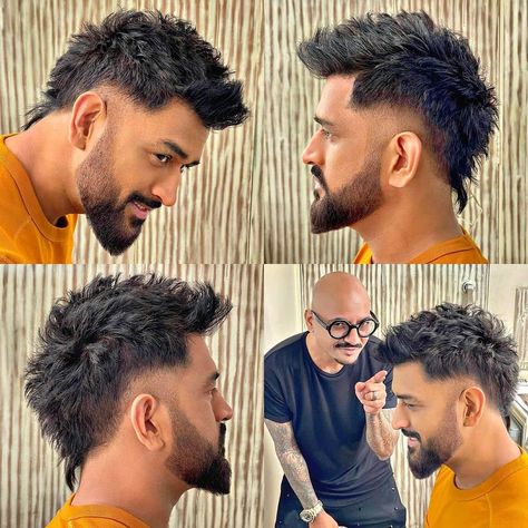 Msd Hairstyle, Messy Mohawk Men, Mulet Hair Men Short, Semi Mohawk Men Hairstyles, Ms Dhoni Hairstyle, Dhoni Hairstyle, Mulet Hair Men, Short Mohawk Fade, Fauxhawk Fade Men