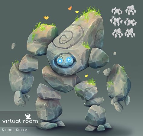 ArtStation - Stone Golem - Virtual Room, Kevin Macio Stone Golem Art, Stone Golem, Virtual Room, Room Studio, Monster Concept Art, Fantasy Creatures Art, Fantasy Monster, Mythical Creatures Art, Game Character Design