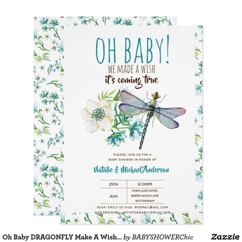 Oh Baby DRAGONFLY Make A Wish Baby Shower Floral Invitation #dragonflybabyshower #dragonflies #dragonfly #makeawish #babyshower Dragonfly Nursery, Baby Dragonfly, Dragonfly Symbol, Gender Reveal Announcement, Watercolor Dragonfly, Modern Baby Shower Invitations, Baby Event, Modern Baby Shower, Gender Reveal Invitations