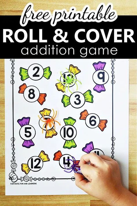 Free Printable Roll and Cover Addition Game Halloween Math Center Activity for Kindergarten and First Grade. Download the free printable for your Halloween Theme Activities. Halloween Math Kindergarten, Halloween Addition, Halloween Math Centers, Preschool Theme Activities, Roll And Cover, Money Word Problems, Activity For Kindergarten, Free Printable Halloween, Addition Games