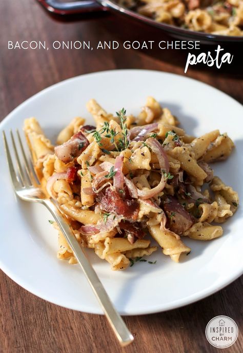 Bacon Goat Cheese, Pasta With Meat, Onion Pasta, Goat Cheese Pasta, Inspired By Charm, Goat Cheese Recipes, Pasta Sides, Salad Pasta, Pasta Pasta