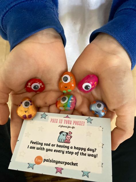 Diy Worry Monster, Kindness Club Activities, Worry Monster Activity, Mini Society Ideas For Kids, Worry Stone Poem, Worry Pets Diy, Diy Gifts For Students, Kindness Projects For Kids, Worry Stones Diy