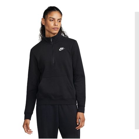 Nike Club Fleece Quarter Zip Sweatshirt, Black, Size Xsmall, New With Tags Nike Club Fleece, Nike Quarter Zip, Nike Sportswear Club Fleece, Fleece Quarter Zip, Nike Sweatshirts, Quarter Zip Sweatshirt, Nike Womens, Heather White, For A Reason