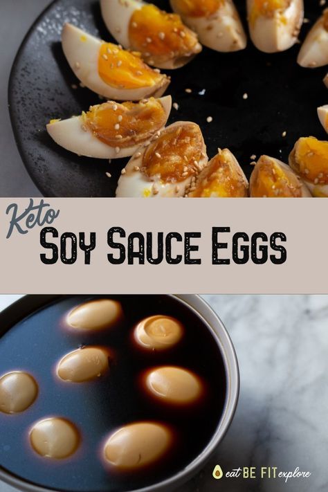 Keto Soy Sauce Eggs Egg In Soy Sauce, Gametime Appetizers, Keto Egg Recipes, Asian Keto, Marinated Eggs, Keto Eggs, Soy Sauce Eggs, Blt Dip, Soy Eggs