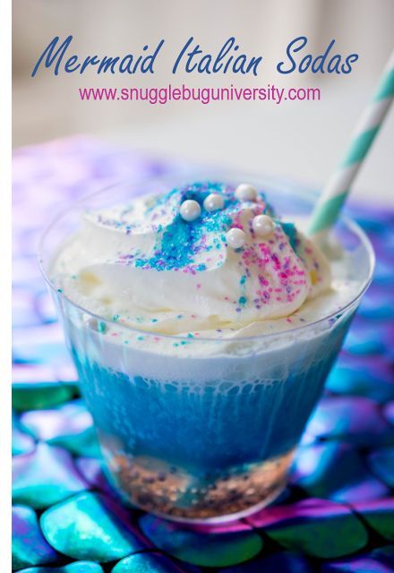 DIY Mermaid Italian Sodas Soda Ideas, Italian Sodas, Mermaid Drink, Floats Drinks, Italian Cream Soda, Birthday Party Drinks, Soda Bar, Iced Drinks Recipes, Diy Mermaid