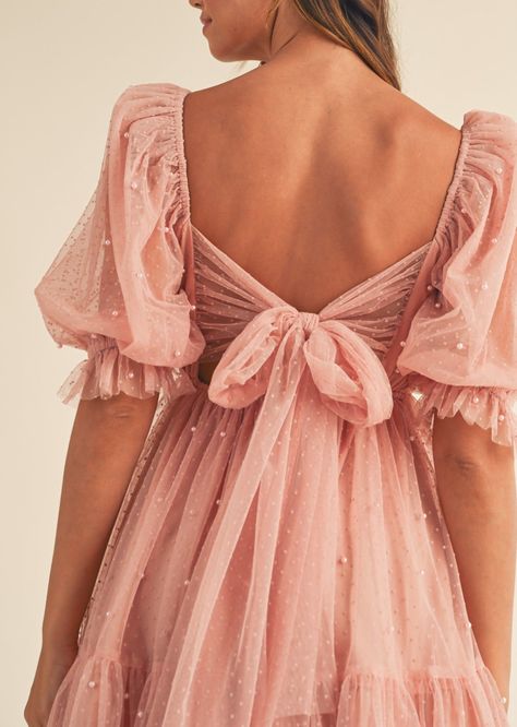 Pearl Stud Mesh Babydoll Mini Dress - Blush / S -  #babydoll #Blush #Dress #Mesh #Mini #pearl #Stud Babydoll Wedding Guest Dress, Sleeves For Dresses Ideas, Modest Hoco Dresses, Festival Dress Outfit, Tea Party Dresses, Back Tie Dress, Mini Dress Cute, Tie Back Dress, Babydoll Mini Dress