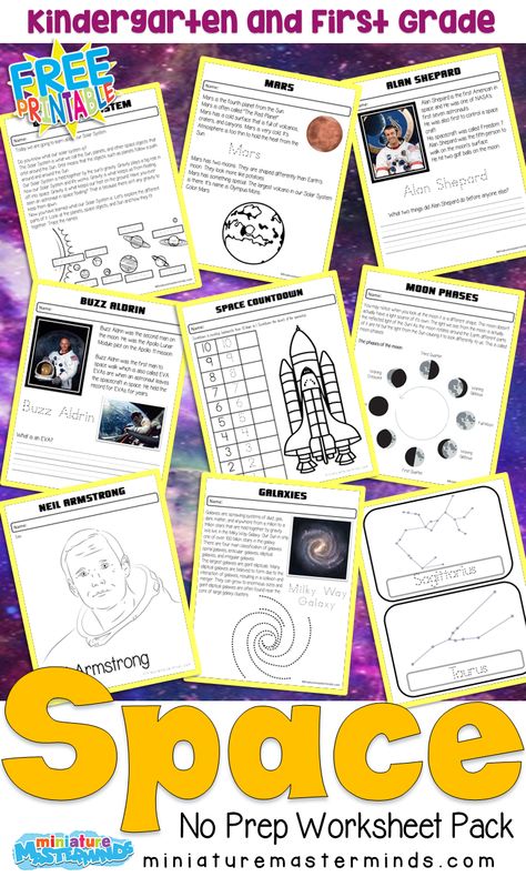 Space Kindergarten and First Grade No Prep Work Book – Miniature Masterminds Space Kindergarten, Space Learning, Space Printables, Space Activity, Kid Printables, Space Objects, Book Miniature, Space Week, Space Activities For Kids