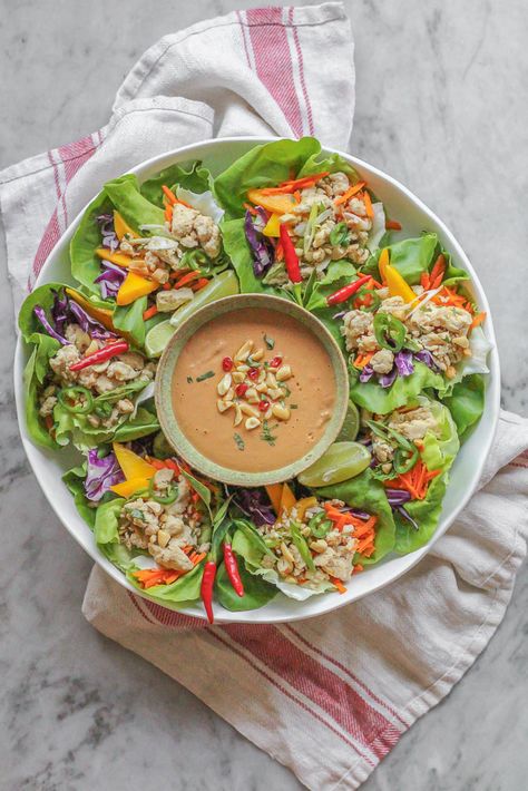 Tai Peanut Chicken Lettuce Wraps, Spicy Peanut Noodle Bowl, Spicy Peanut Sauce Noodles, Spicy Peanut Noodles With Chicken, Asian Lettuce Cups, Sambal Chicken, Chicken Lettuce Cups, Lunch On The Go, Braised Brisket