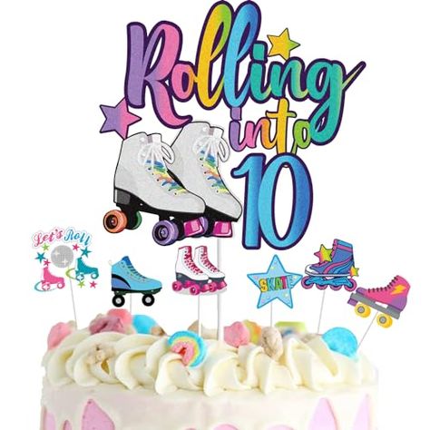 7Pcs Rolling into 10 Theme Cake Toppers Sets Roller Skate Happy 10th Birthday Themed Set Cake Decoration Girls Club Rolling 10 Years Old Supplies Girls Retro Colorful Hip Hop Rolling Into 10 Birthday Party, Roller Skate Cake, Roller Skate Birthday Party, Skate Birthday Party, Roller Skate Birthday, Roller Skating Party, Happy 10th Birthday, Skate Party, Girl Birthday Themes