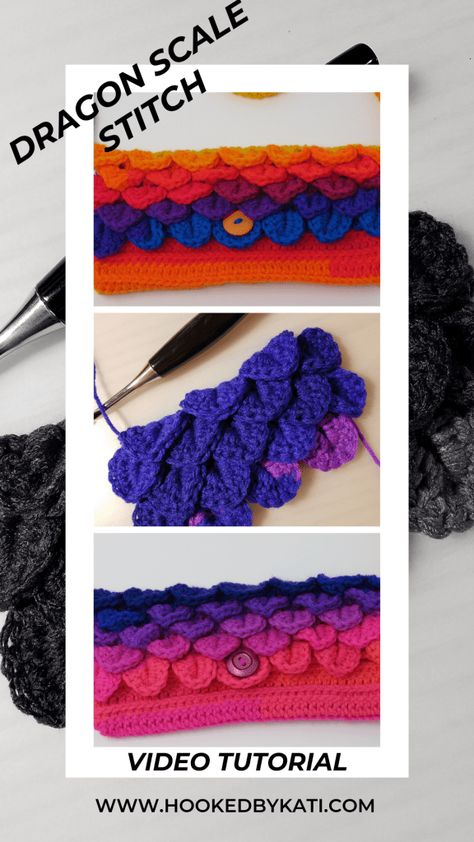 Crocodile/ Dragon Scale Stitch | Video Tutorial | Hooked by Kati Crocodile Dragon, Stitch Witchery, Crochet Case, Simply Crochet, Crocodile Stitch, Dragon Scales, Crochet Dragon, Stitch Crochet, Crochet Videos Tutorials