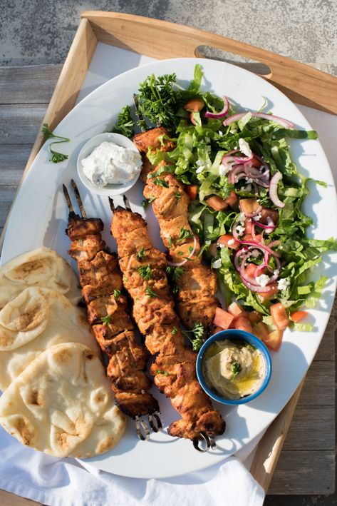 Turkish Chicken Kebab Plate (Whole30 Recipe included) - First and Full Turkish Chicken Kebab, Turkish Chicken, Turkish Salad, Arabisk Mad, Chicken Stuffed Shells, Red Wine Vinaigrette, Cucumber Tomato Salad, Lettuce Wrap, Kebab Recipes