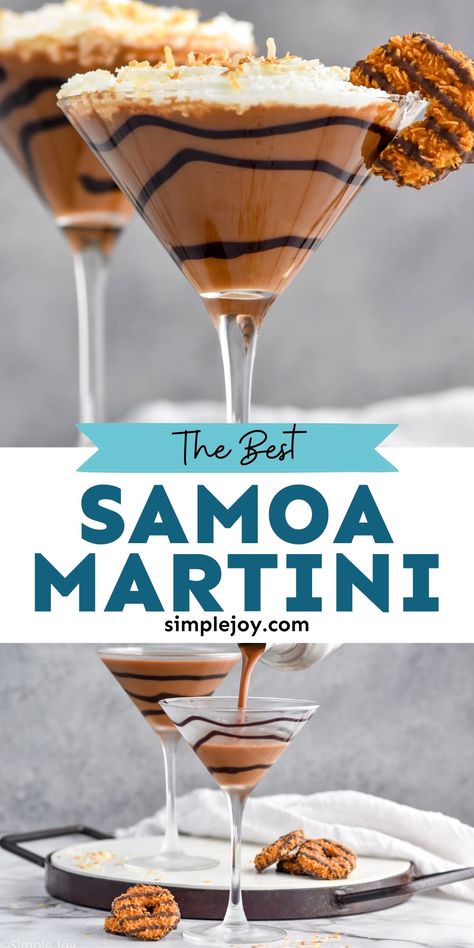 Dessert In Martini Glasses, Cookie Butter Martini, Cannoli Martini Recipe, Dessert Alcoholic Drinks, Desert Cocktail Recipes, Unique Martini Recipes, Desert Martini, Dessert Cocktail Recipes, Samoa Martini