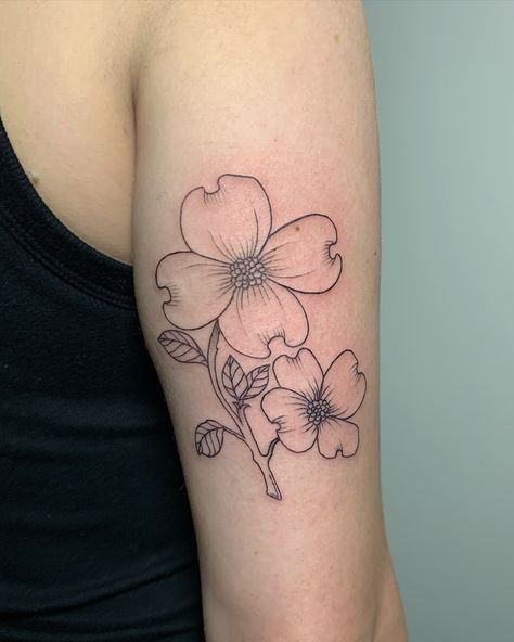 Custom Dogwood flower tattoo for Lexi! Thank you for trusting me with your first tattoo! ★・・・・・・★・・・・・・★ • • • • • • #dogwoodflowertattoo #dogwoodflowers #dogwoodflower #customtattoo #customfloraldesign #customflowertattoo #customfloraltattoo #customdesign #tattoo #tattoos #tattooartist #tattooshop #tattooideas #tattooinspiration Dogwood Flower Tattoo, Dogwood Tattoo, Dogwood Flower Tattoos, Dogwood Flower, Dogwood Flowers, First Tattoo, Flower Tattoo, Tatting, Thank You